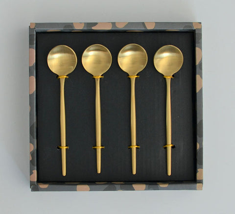 4-Pc S/S Lunar Spoon Set, Gold