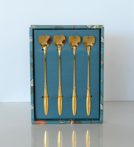 4-Pc S/S Hearts Stirring Spoon Set, Gold
