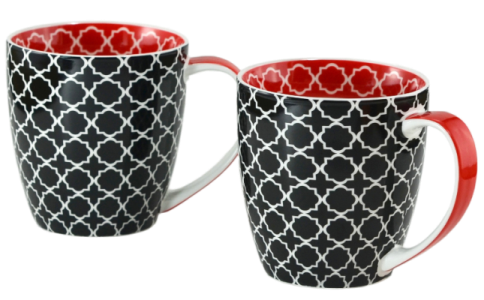 2-pc Pattern Mug Set, Black, 17oz