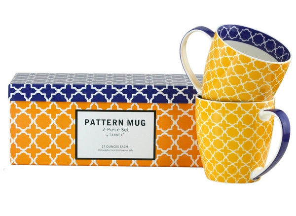 2-pc Pattern Mug Set, Yellow, 17oz