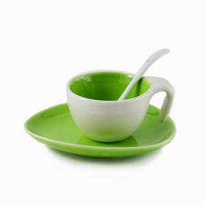Espresso Cup & Saucer w/ Spoon - Apple Green, Set of 6