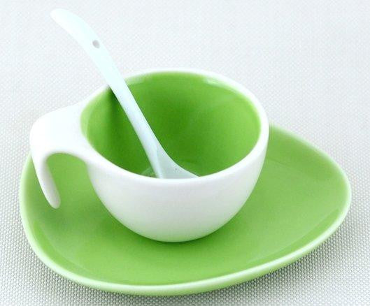Espresso Cup & Saucer w/ Spoon - Apple Green, Set of 6