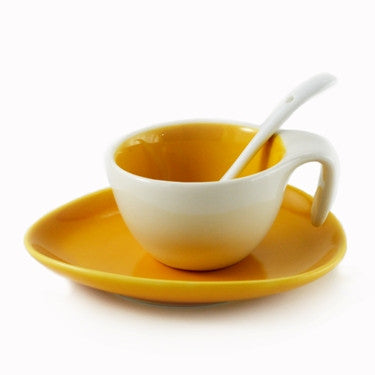 Espresso Cup & Saucer w/ Spoon - Yellow, Set of 6