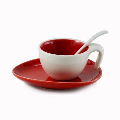Espresso Cup & Saucer w/ Spoon - Candy Apple Red, Set of 6