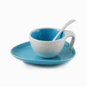 Espresso Cup & Saucer w/ Spoon - Aero Blue, Set of 6