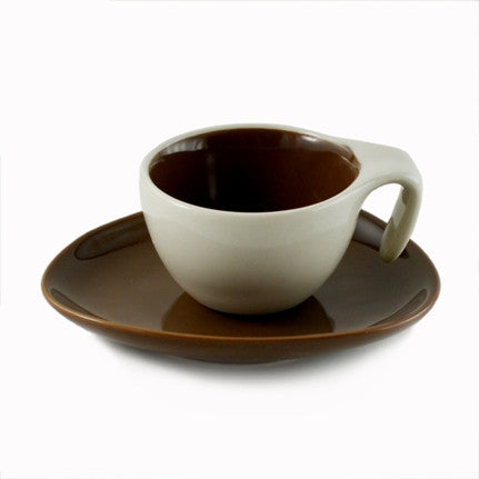 Espresso Cup & Saucer w/ Spoon - Brown, Set of 6