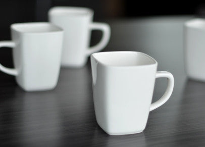 White Tie Square Mugs, Set of 4