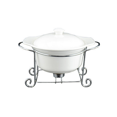 White Tie Round Casserole with Warmer, 9"